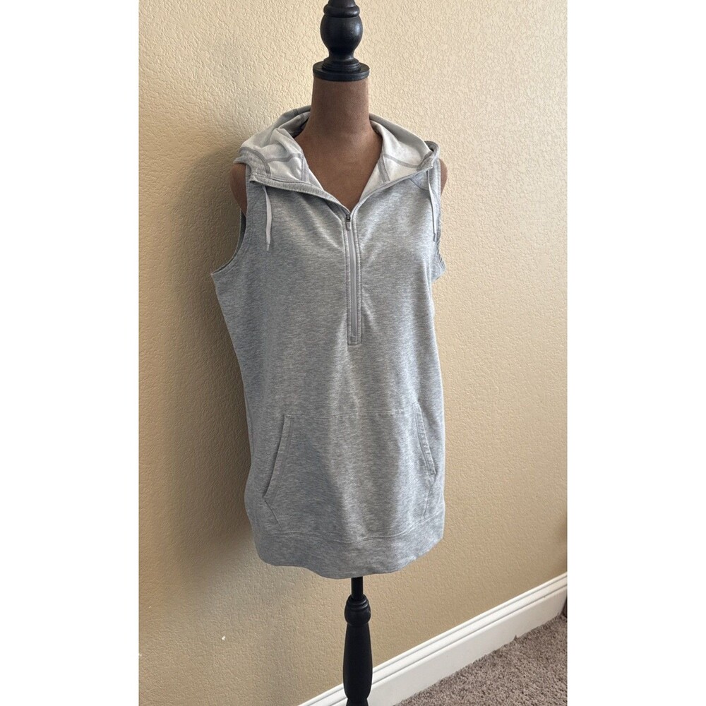 Nike Dri-Fit Womens Sleeveless Hoodie Vest 1/2 Zip Gray Tunic Sweatshirt L Gym